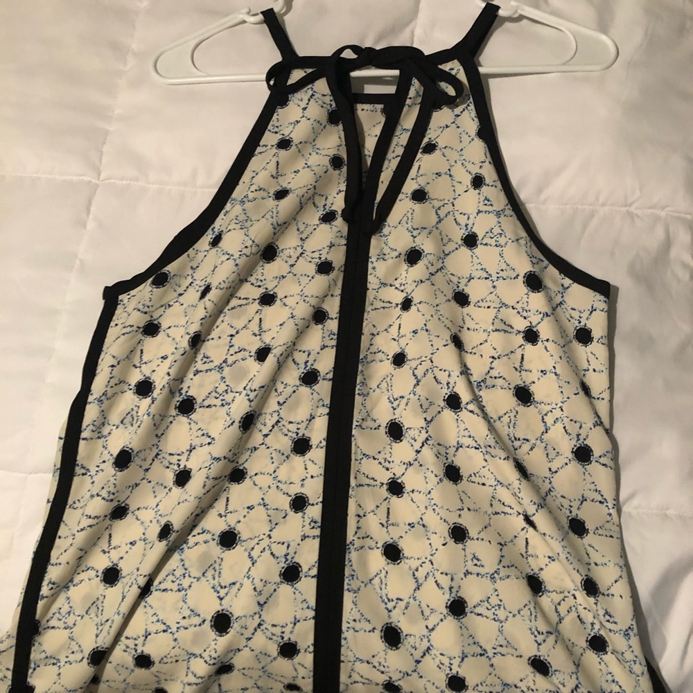 White dress shirt with black and blue detail